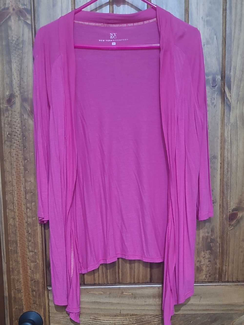 New York & Company Hot Pink Draped Open-Front 3/4 Sleeve Cardigan. Size M